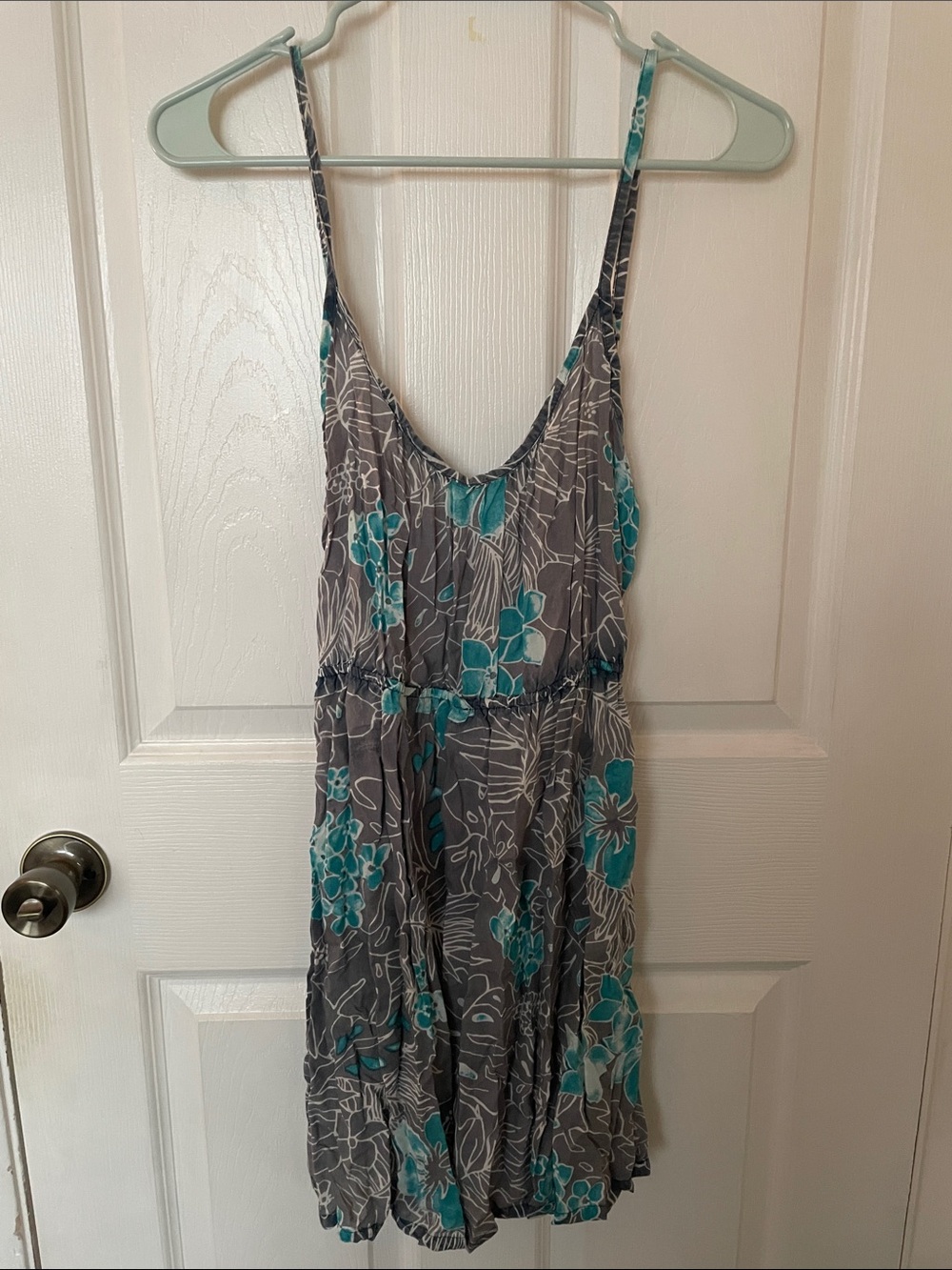 Teal Floral Spaghetti-Strap Mini Dress